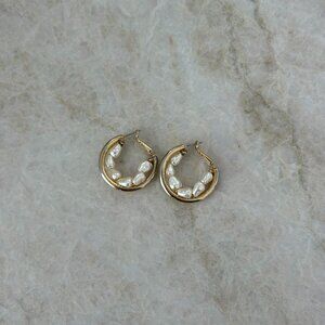 Shashi Supernova Earrings Pearl & Gold Hoops